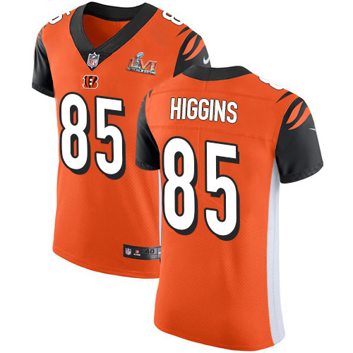 Bengals #85 Tee Higgins Orange Alternate Super Bowl LVI Patch Men's Stitched New Elite Jersey cheap jerseys for sale - CheapJerseys.Shop