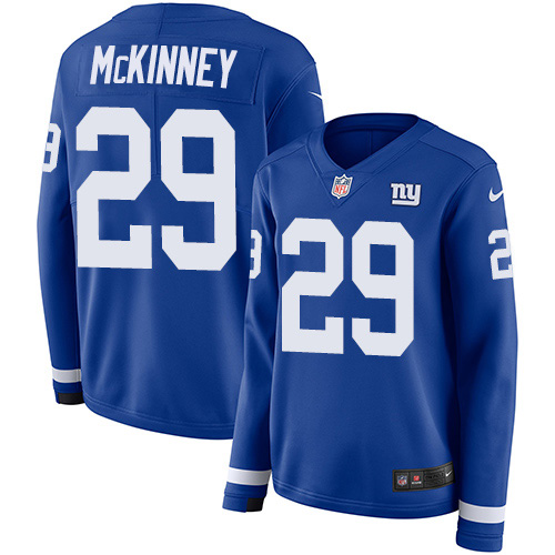 New York Giants #29 Xavier McKinney Royal Blue Team Color Women's Stitched Limited Therma Long Sleeve Jersey Womens cheap jerseys for sale - CheapJerseys.Shop