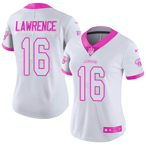 Jaguars #16 Trevor Lawrence White/Pink Women's Stitched Limited Rush Fashion Jersey cheap jerseys for sale - CheapJerseys.Shop