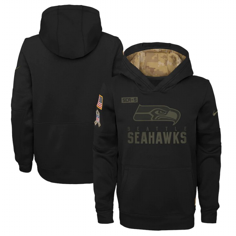 Seattle Seahawks Youth 2020 Salute To Service Pullover Performance Hoodie Black cheap jerseys for sale - CheapJerseys.Shop