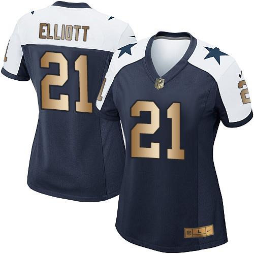 Cowboys #21 Ezekiel Elliott Navy Blue Thanksgiving Throwback Women's Stitched Elite Gold Jersey cheap jerseys for sale - CheapJerseys.Shop