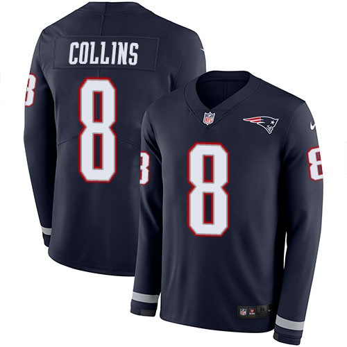 New England Patriots #8 Jamie Collins Sr Navy Blue Team Color Men's Stitched Limited Therma Long Sleeve Jersey Men's cheap jerseys for sale - CheapJerseys.Shop