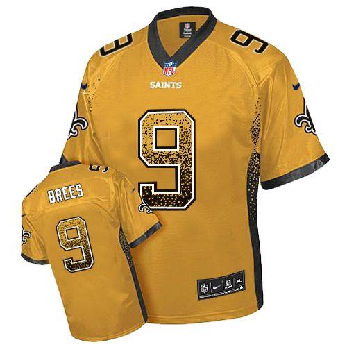 Saints #9 Drew Brees Gold Men's Stitched Elite Drift Fashion Jersey cheap jerseys for sale - CheapJerseys.Shop