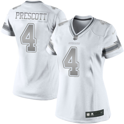 Cowboys #4 Dak Prescott White Women's Stitched Limited Platinum Jersey cheap jerseys for sale - CheapJerseys.Shop