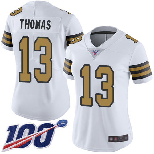 Saints #13 Michael Thomas White Women's Stitched Limited Rush 100th Season Jersey cheap jerseys for sale - CheapJerseys.Shop