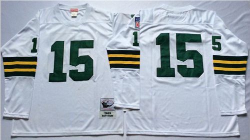 Mitchell And Ness 1969 Packers #15 Bart Starr White Throwback Stitched Jersey cheap jerseys for sale - CheapJerseys.Shop
