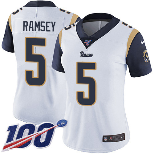 Rams #5 Jalen Ramsey White Women's Stitched 100th Season Vapor Untouchable Limited Jersey cheap jerseys for sale - CheapJerseys.Shop