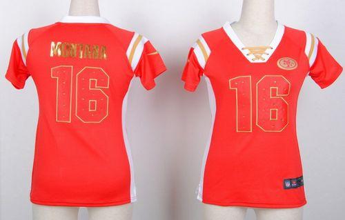49ers #16 Joe Montana Red Women's Stitched Elite Draft Him Shimmer Jersey cheap jerseys for sale - CheapJerseys.Shop