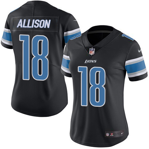 Detroit Lions #18 Geronimo Allison Black Women's Stitched Limited Rush Jersey Womens cheap jerseys for sale - CheapJerseys.Shop