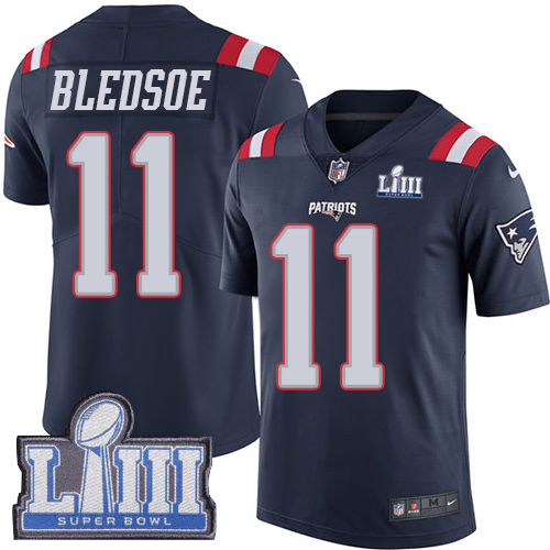 New England Patriots #11 Drew Bledsoe Navy Blue Super Bowl LIII Bound Men's Stitched Limited Rush Jersey Men's cheap jerseys for sale - CheapJerseys.Shop