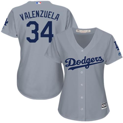 Los Angeles Dodgers #34 Fernando Valenzuela Grey Alternate Road Women's Stitched Jersey Womens cheap jerseys for sale - CheapJerseys.Shop