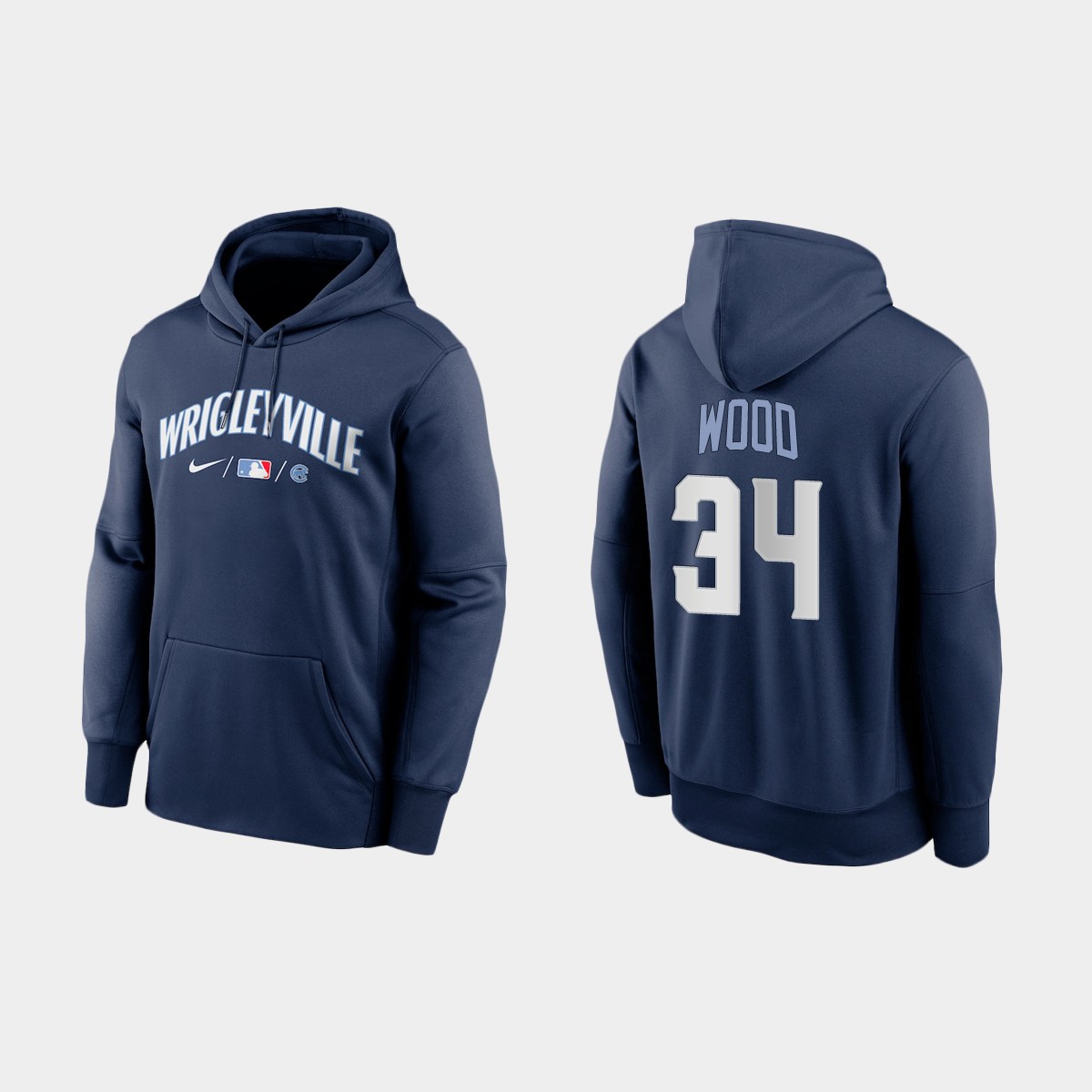 Chicago Cubs #34 Kerry Wood Men's 2021 City Connect Navy Therma Hoodie cheap jerseys for sale - CheapJerseys.Shop