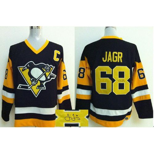 Pittsburgh Penguins #68 Jaromir Jagr Black CCM Throwback Autographed Stitched Jersey Men's cheap jerseys for sale - CheapJerseys.Shop