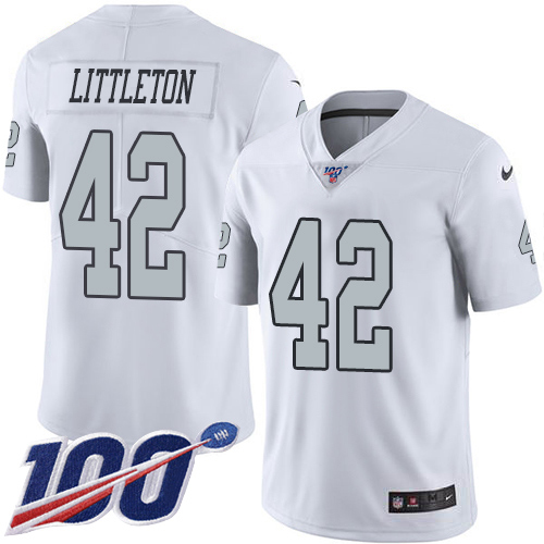Las Vegas Raiders #42 Cory Littleton White Men's Stitched Limited Rush 100th Season Jersey Men's cheap jerseys for sale - CheapJerseys.Shop