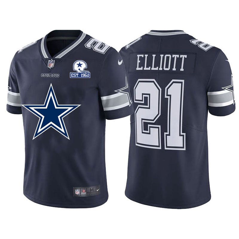 Dallas Cowboys #21 Ezekiel Elliott Navy Blue Men's Big Team Logo With Established In 1960 Patch Vapor Limited Jersey cheap jerseys for sale - CheapJerseys.Shop