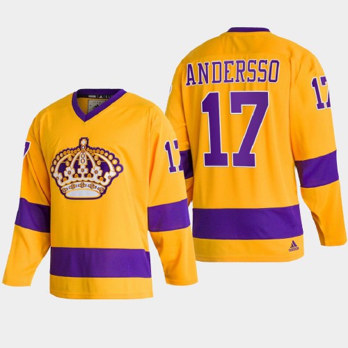 Los Angeles Kings #17 Lias Andersson Team Classics Gold Men's 2022 Throwback Jersey Men's cheap jerseys for sale - CheapJerseys.Shop
