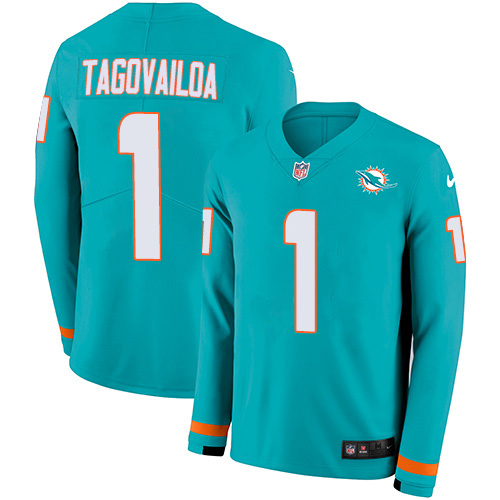 Dolphins #1 Tua Tagovailoa Aqua Green Team Color Youth Stitched Limited Therma Long Sleeve Jersey cheap jerseys for sale - CheapJerseys.Shop