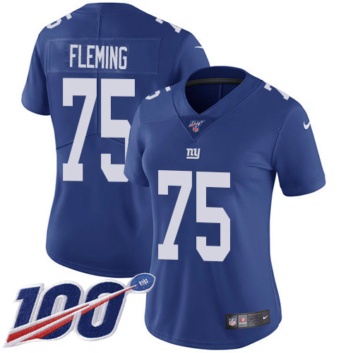 New York Giants #75 Cameron Fleming Royal Blue Team Color Women's Stitched 100th Season Vapor Untouchable Limited Jersey Womens cheap jerseys for sale - CheapJerseys.Shop
