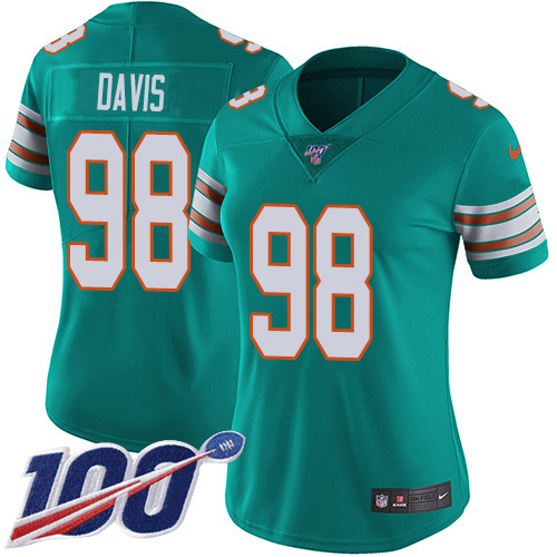 Miami Dolphins #98 Raekwon Davis Aqua Green Alternate Women's Stitched 100th Season Vapor Untouchable Limited Jersey Womens cheap jerseys for sale - CheapJerseys.Shop