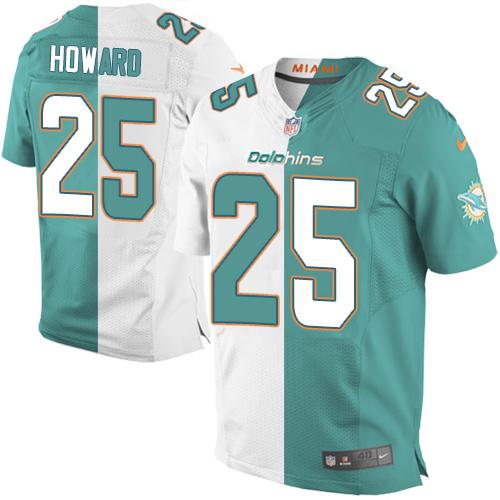 Miami Dolphins #25 Xavien Howard Aqua Green/White Men's Stitched Elite Split Jersey Men's cheap jerseys for sale - CheapJerseys.Shop