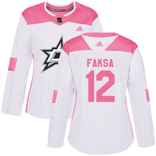 Dallas Stars #12 Radek Faksa White/Pink Authentic Fashion Women's Stitched Jersey Womens cheap jerseys for sale - CheapJerseys.Shop