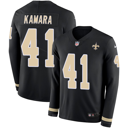 Saints #41 Alvin Kamara Black Team Color Youth Stitched Limited Therma Long Sleeve Jersey cheap jerseys for sale - CheapJerseys.Shop