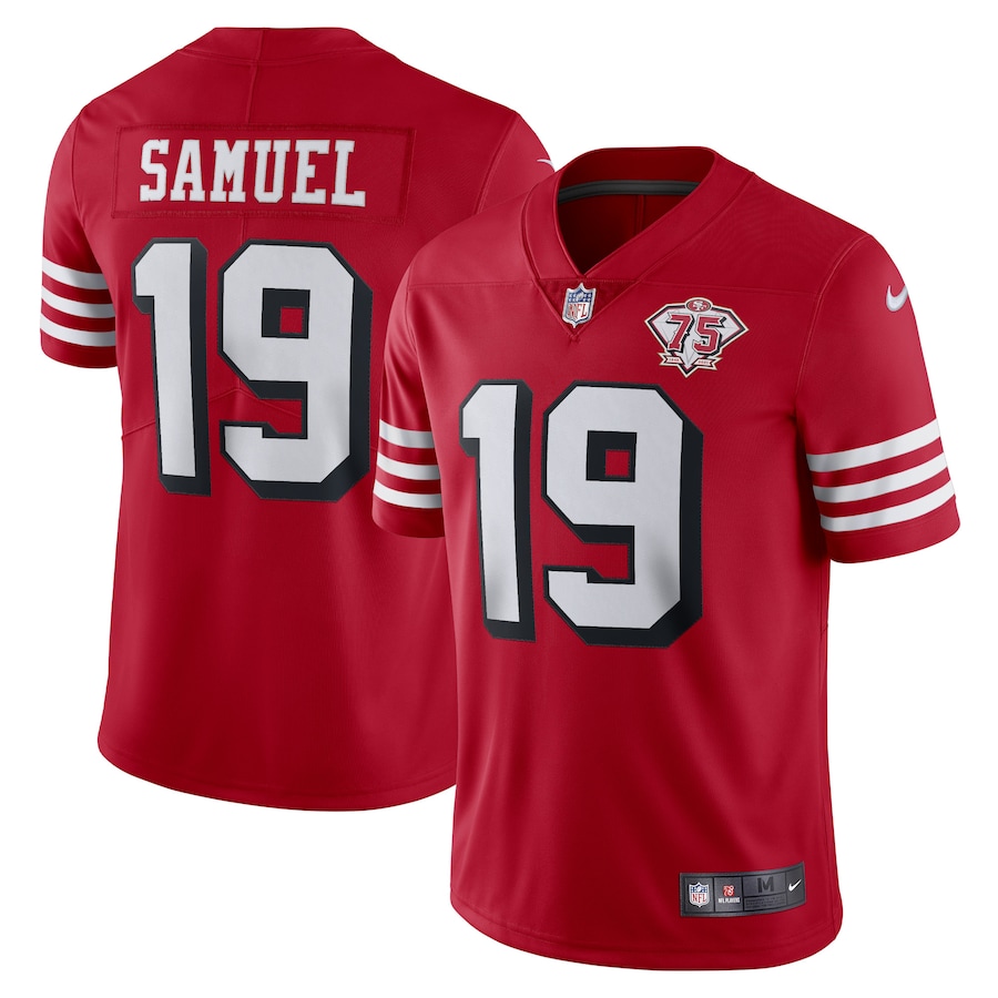 49ers #19 Deebo Samuel Red Rush Men's 75th Anniversary Stitched Vapor Untouchable Limited Jersey cheap jerseys for sale - CheapJerseys.Shop