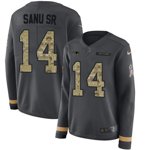New England Patriots #14 Mohamed Sanu Sr Anthracite Salute to Service Women's Stitched Limited Therma Long Sleeve Jersey Womens cheap jerseys for sale - CheapJerseys.Shop