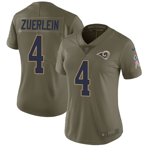 Los Angeles Rams #4 Greg Zuerlein Olive Women's Stitched Limited 2017 Salute to Service Jersey Womens cheap jerseys for sale - CheapJerseys.Shop