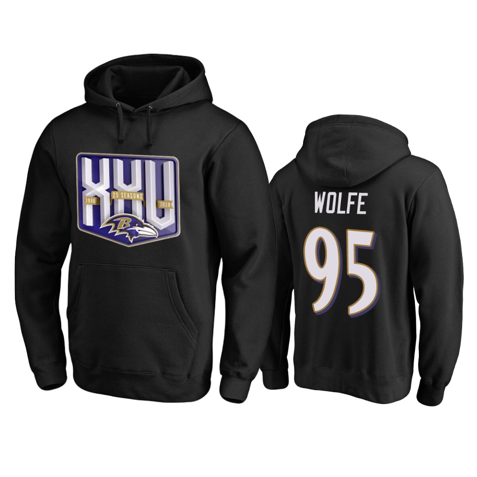 Baltimore Ravens #95 Derek Wolfe Men's Black Team 25th Season Pullover Hoodie cheap jerseys for sale - CheapJerseys.Shop