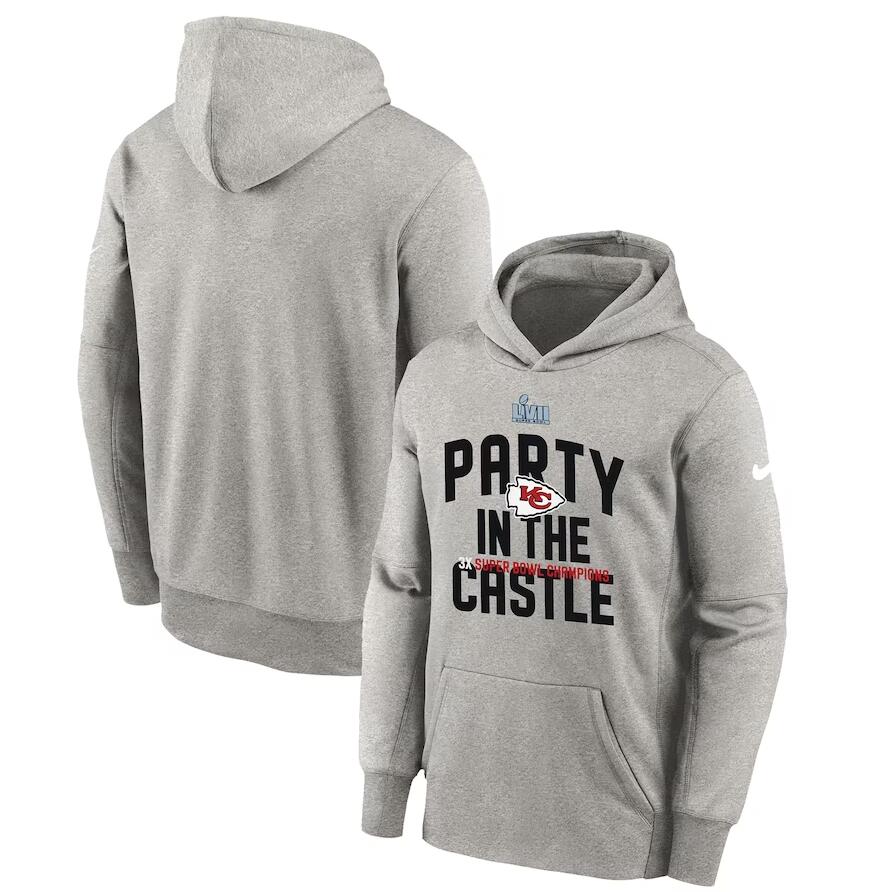 Kansas City Chiefs Heather Gray Youth Super Bowl LVII Champions Parade Pullover Hoodie cheap jerseys for sale - CheapJerseys.Shop