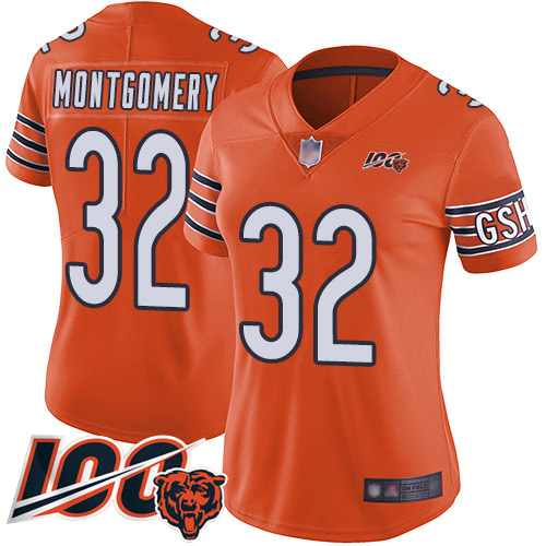 Chicago Bears #32 David Montgomery Orange Women's Stitched Limited Rush 100th Season Jersey Womens cheap jerseys for sale - CheapJerseys.Shop