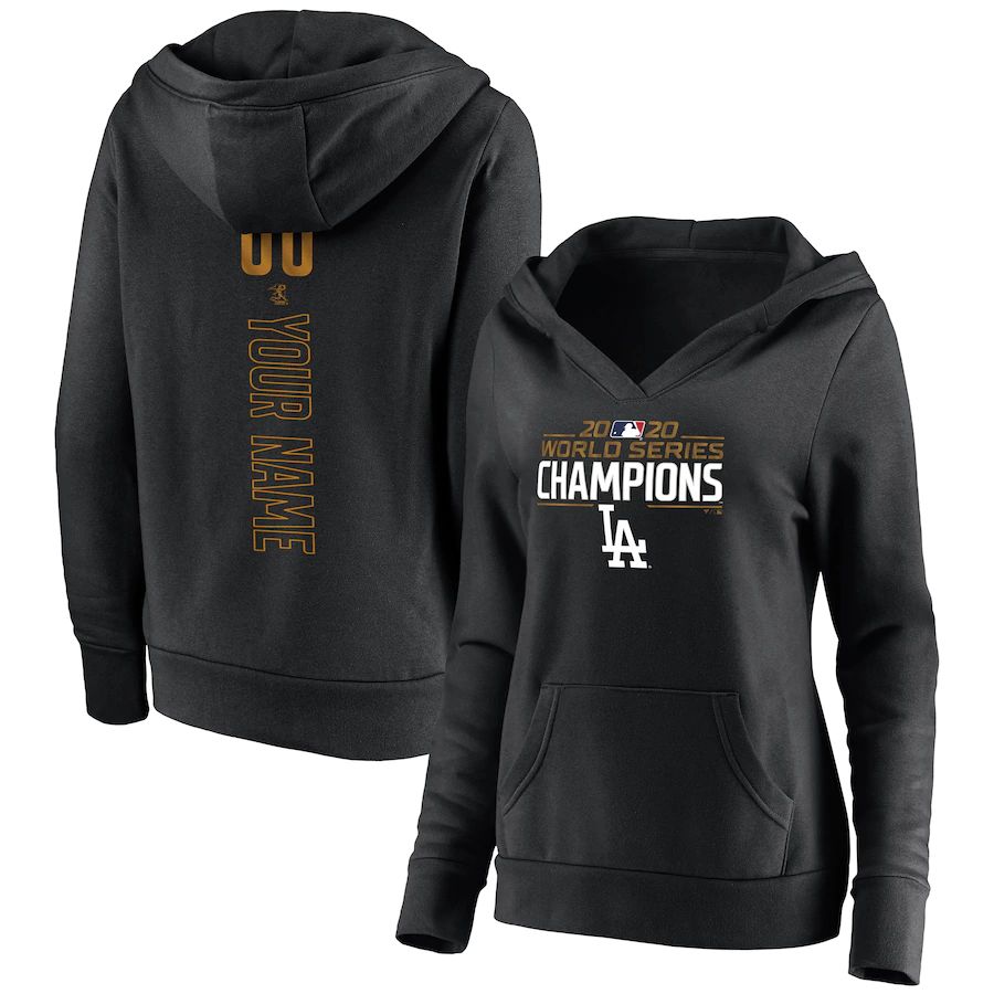 Los Angeles Dodgers Women's 2020 World Series Champions Custom V-Neck Pullover Hoodie Black cheap jerseys for sale - CheapJerseys.Shop