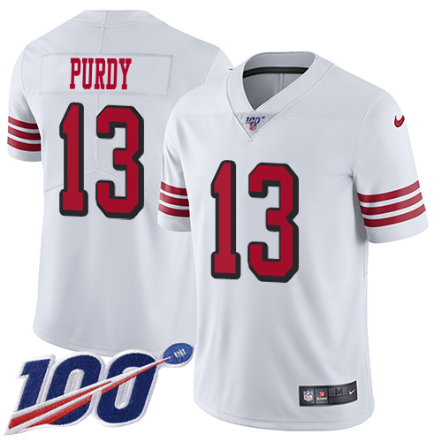 49ers #13 Brock Purdy White Rush Youth Stitched Limited 100th Season Jersey cheap jerseys for sale - CheapJerseys.Shop
