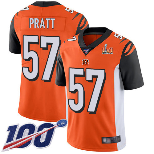 Cincinnati Bengals #57 Germaine Pratt Orange Super Bowl LVI Patch Alternate Men's Stitched 100th Season Vapor Limited Jersey Men's cheap jerseys for sale - CheapJerseys.Shop