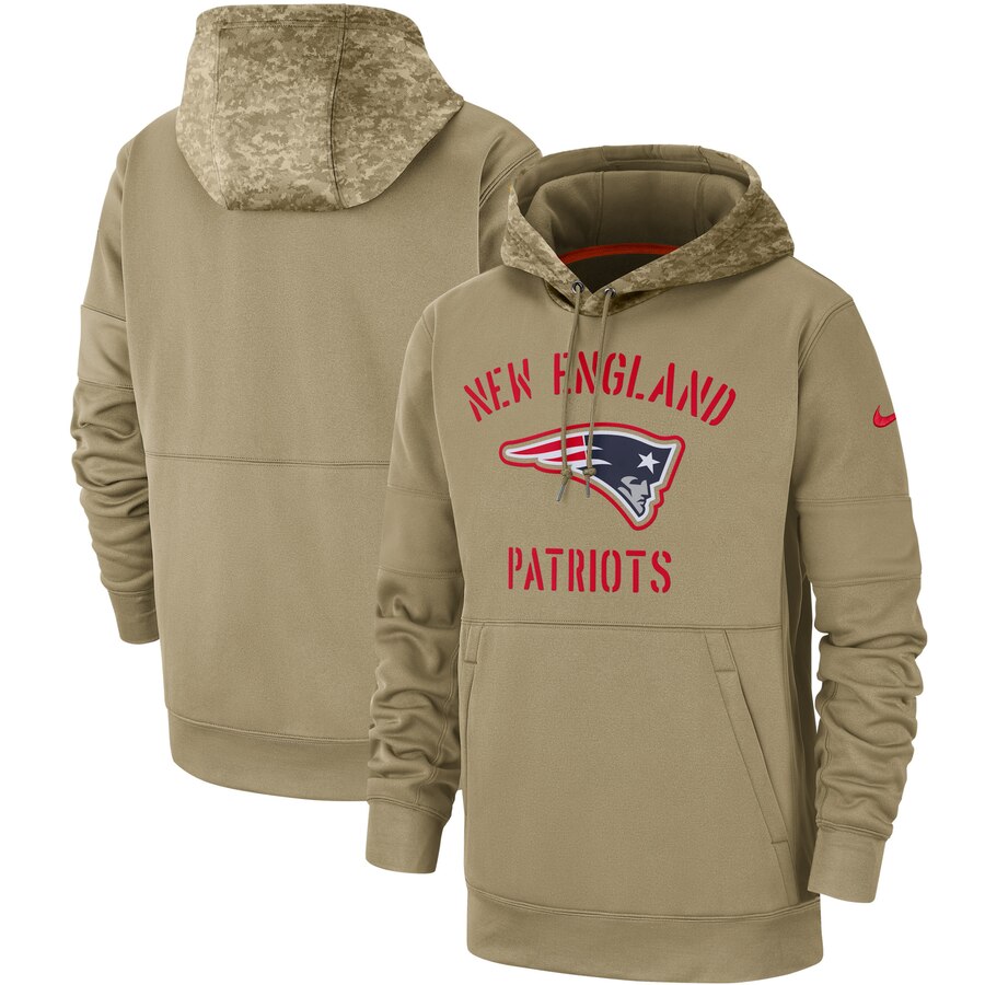 Men's New England Patriots Tan 2019 Salute To Service Sideline Therma Pullover Hoodie cheap jerseys for sale - CheapJerseys.Shop