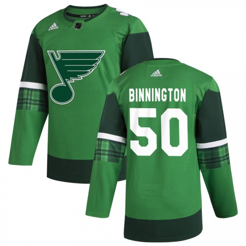 St. Louis St. Louis Blues #50 Jordan Binnington Men's 2020 St. Patrick's Day Stitched Jersey Green Men's cheap jerseys for sale - CheapJerseys.Shop