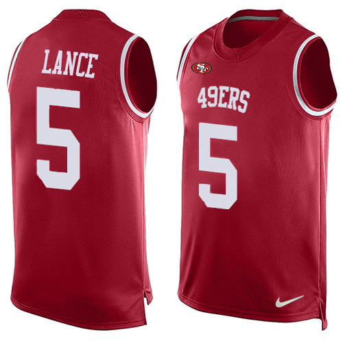 San Francisco 49ers #5 Trey Lance Red Team Color Men's Stitched Limited Tank Top Jersey cheap jerseys for sale - CheapJerseys.Shop
