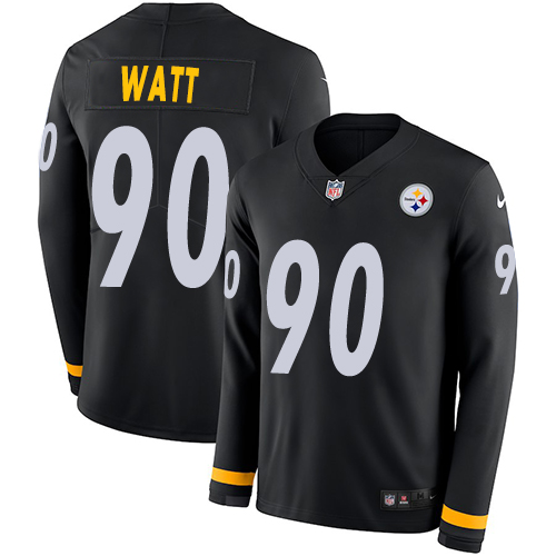 Steelers #90 T. J. Watt Black Team Color Youth Stitched Limited Therma Long Sleeve Jersey cheap jerseys for sale - CheapJerseys.Shop