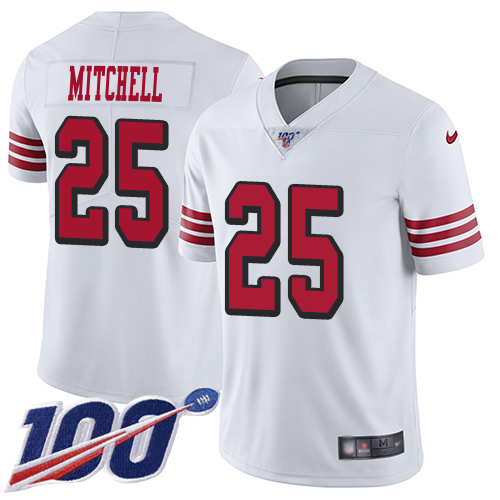 49ers #25 Elijah Mitchell White Rush Youth Stitched Limited 100th Season Jersey cheap jerseys for sale - CheapJerseys.Shop