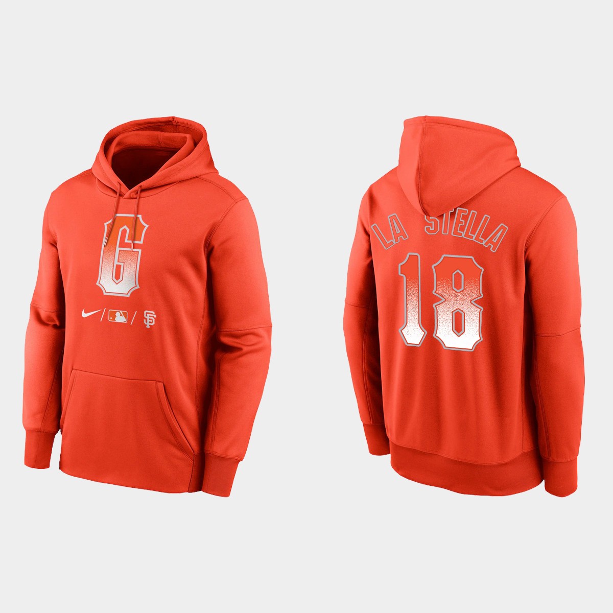 San Francisco Giants #18 Tommy La Stella Men's 2021 City Connect Therma Pullover Orange Hoodie cheap jerseys for sale - CheapJerseys.Shop
