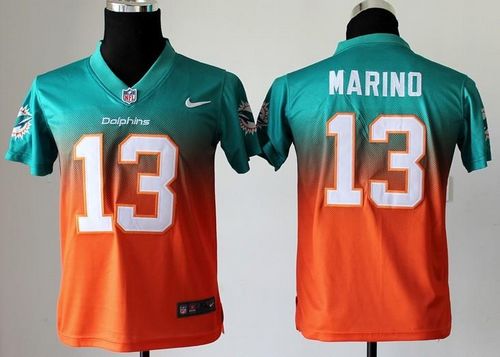 Dolphins #13 Dan Marino Aqua Green/Orange Youth Stitched Elite Fadeaway Fashion Jersey cheap jerseys for sale - CheapJerseys.Shop