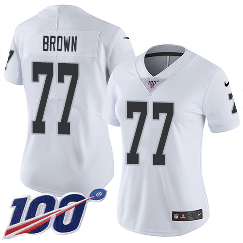 Las Vegas Raiders #77 Trent Brown White Women's Stitched 100th Season Vapor Untouchable Limited Jersey Womens cheap jerseys for sale - CheapJerseys.Shop