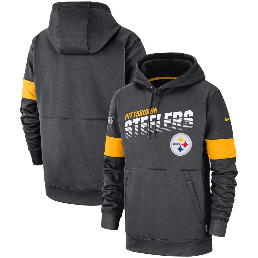 Pittsburgh Steelers Sideline Team Logo Performance Pullover Hoodie Anthracite cheap jerseys for sale - CheapJerseys.Shop