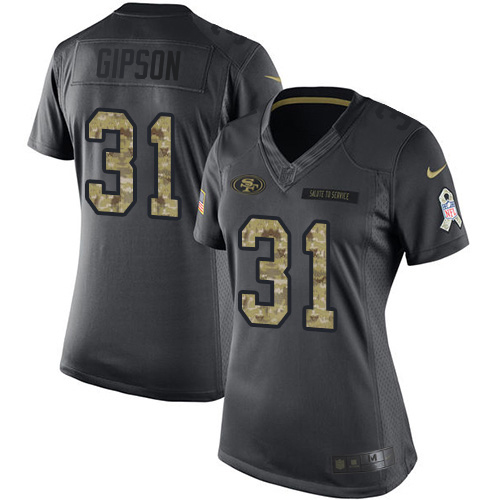 49ers #31 Tashaun Gipson Black Women's Stitched Limited 2016 Salute To Service Jersey cheap jerseys for sale - CheapJerseys.Shop