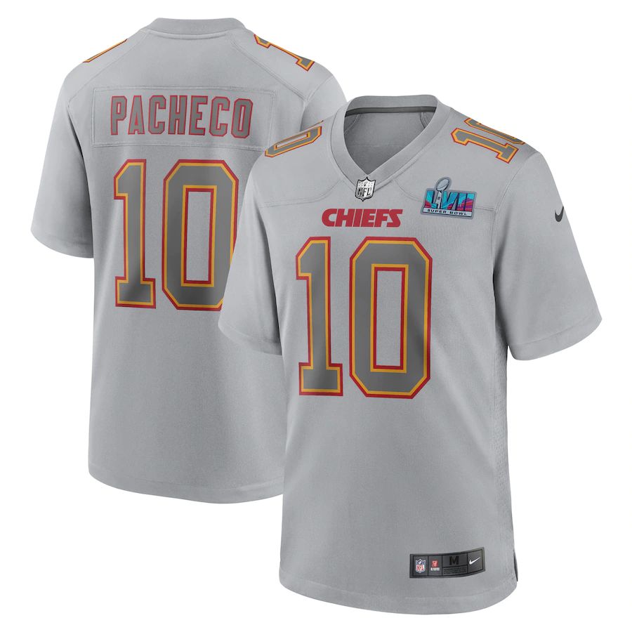 Chiefs #10 Isiah Pacheco Men's Super Bowl LVII Patch Atmosphere Fashion Game Jersey - Gray cheap jerseys for sale - CheapJerseys.Shop