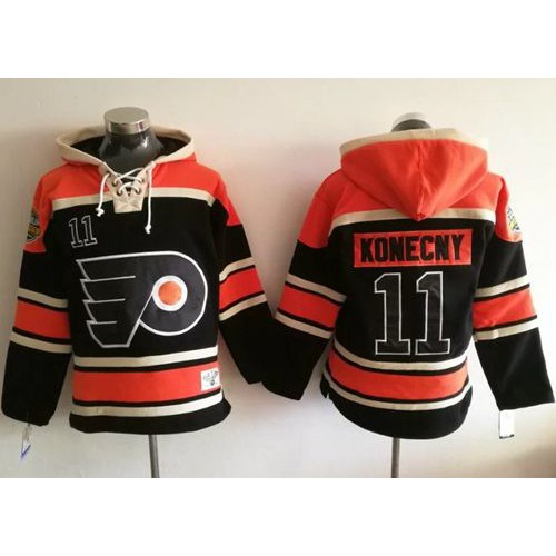 Philadelphia Flyers #11 Travis Konecny Black Sawyer Hooded Sweatshirt Stitched Jersey Men's cheap jerseys for sale - CheapJerseys.Shop