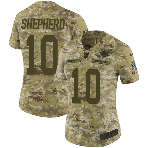 Green Bay Packers #10 Darrius Shepherd Camo Women's Stitched Limited 2018 Salute To Service Jersey Womens cheap jerseys for sale - CheapJerseys.Shop