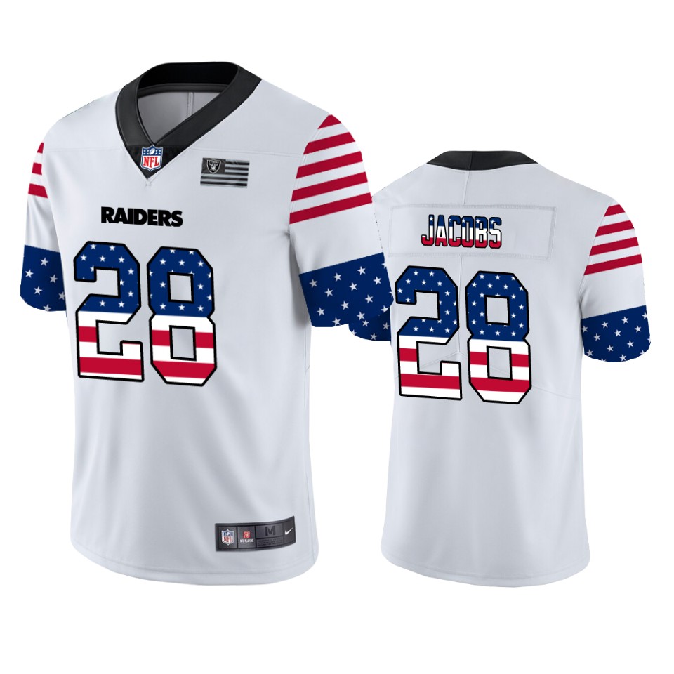 Las Vegas Raiders #28 Josh Jacobs White Men's Team Logo USA Flag Vapor Untouchable Limited Jersey cheap jerseys for sale - CheapJerseys.Shop
