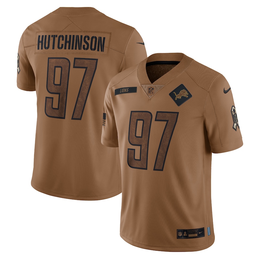 Detroit Lions #97 Aidan Hutchinson 2023 Salute To Service Limited Jersey - Brown cheap jerseys for sale - CheapJerseys.Shop
